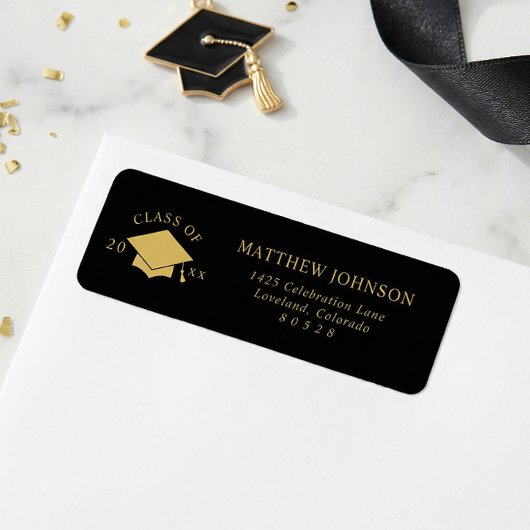 Black Gold Graduation Return Address Etiket