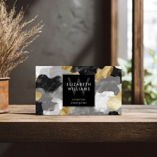 Black Gold Gray Monogram Modern Business Card Visitekaartje