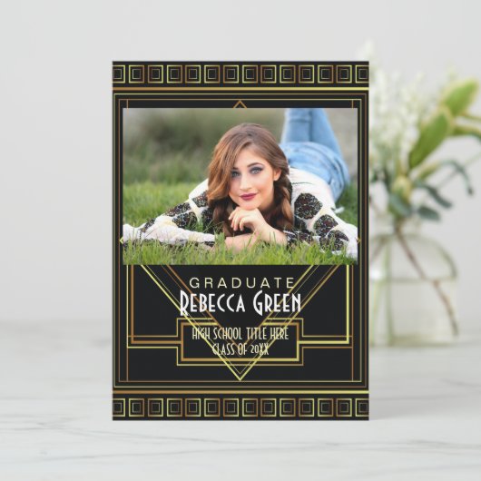 Black Gold  Great Gatsby afstudeerfeest Kaart (Staand voorkant)