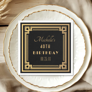 Black Gold Great Gatsby Art Deco Verjaardag Servet
