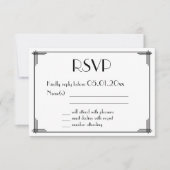 Black Gold Great Gatsby Art Deco Wedding RSVP-Kaar RSVP Kaartje (Voorkant)