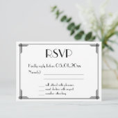 Black Gold Great Gatsby Art Deco Wedding RSVP-Kaar RSVP Kaartje (Staand voorkant)