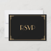 Black Gold Great Gatsby Art Deco Wedding RSVP-Kaar RSVP Kaartje (Achterkant)