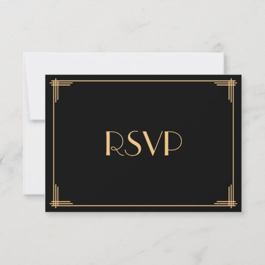 Black Gold Great Gatsby Art Deco Wedding RSVP-Kaar RSVP Kaartje (Achterkant)