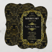 Black & Gold Great Gatsby Bachelorette Party Kaart (Voorkant / Achterkant)
