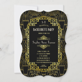 Black & Gold Great Gatsby Bachelorette Party Kaart