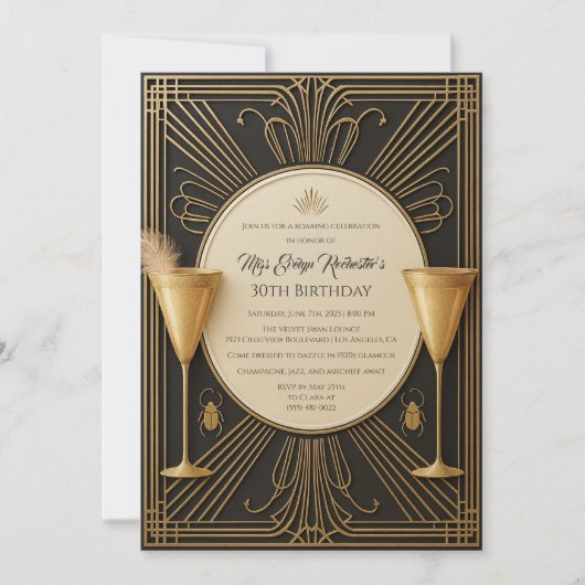 Black Gold Great Gatsby Milestone Verjaardag Kaart (Voorkant)