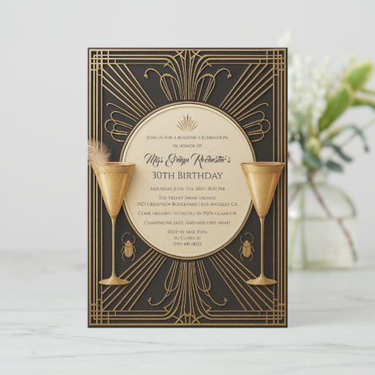 Black Gold Great Gatsby Milestone Verjaardag Kaart (Staand voorkant)