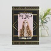 Black Gold Great Gatsby Sweet 16 feesten Kaart (Staand voorkant)