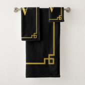 Black & Gold Greek Key Monogrammen Bad Handdoek (Insitu)