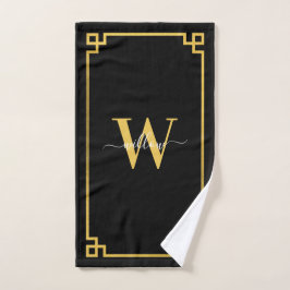 Black & Gold Greek Key Monogrammen Bad Handdoek