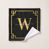 Black & Gold Greek Key Monogrammen Bad Handdoek (Wasdoekje)
