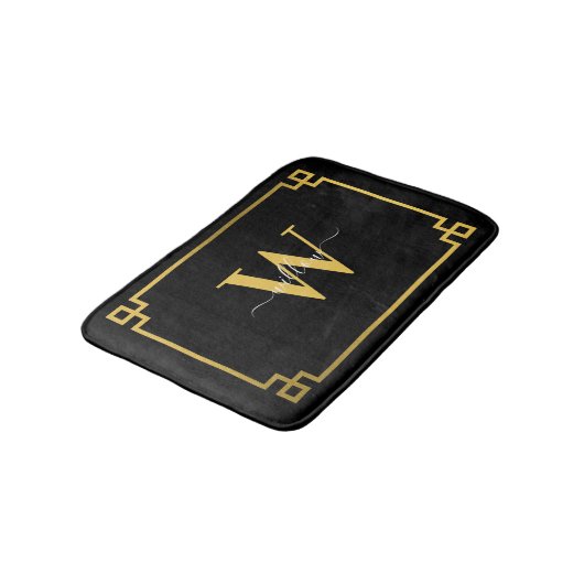Black & Gold Greek Key Monogrammen Badmat (Gekanteld)