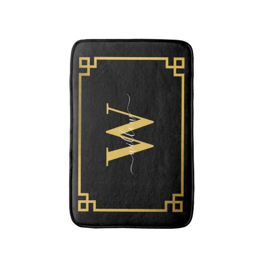Black & Gold Greek Key Monogrammen Badmat (Voorkant Verticaal)