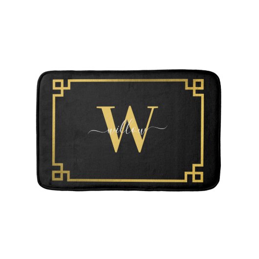 Black & Gold Greek Key Monogrammen Badmat (Voorkant)