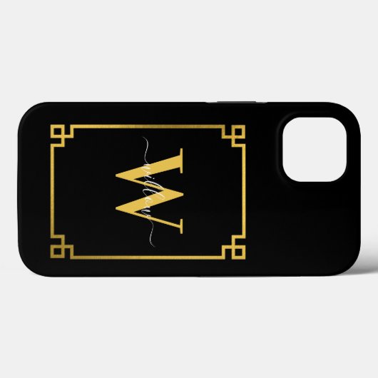 Black & Gold Greek Key Monogrammen Case-Mate iPhone Case (Achterkant (horizontaal))