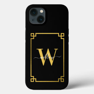 Black & Gold Greek Key Monogrammen Case-Mate iPhone Case