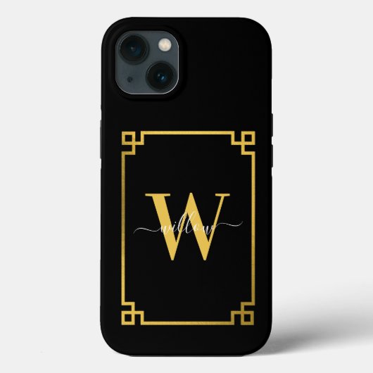 Black & Gold Greek Key Monogrammen Case-Mate iPhone Case (Achterkant)