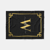Black & Gold Greek Key Monogrammen Fleece Deken (Voorkant (Horizontaal))