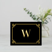 Black & Gold Greek Key Monogrammen Folie Feestdagen Briefkaart (Staand Voorkant)