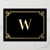 Black & Gold Greek Key Monogrammen Folie Feestdagen Briefkaart (Voorkant)
