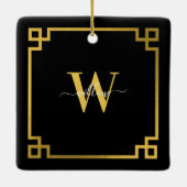 Black & Gold Greek Key Monogrammen Keramisch Ornament (Achterkant)