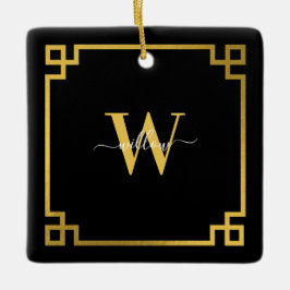 Black & Gold Greek Key Monogrammen Keramisch Ornament