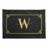 Black & Gold Greek Key Monogrammen Kussensloop (Achterkant-Rechts)