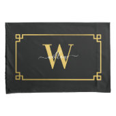 Black & Gold Greek Key Monogrammen Kussensloop (Voorkant-Rechts)
