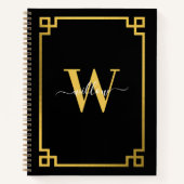 Black & Gold Greek Key Monogrammen Notitieboek (Voorkant)