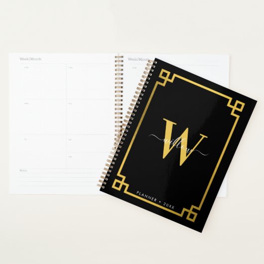 Black & Gold Greek Key Monogrammen Planner (Display)