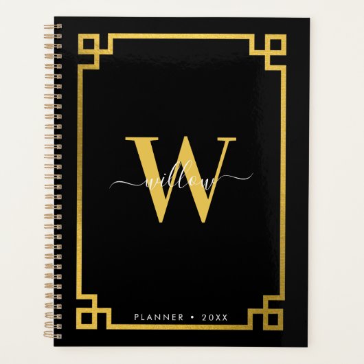 Black & Gold Greek Key Monogrammen Planner (Voorkant)