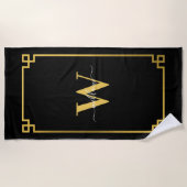 Black & Gold Greek Key Monogrammen Strandlaken (Voorkant)