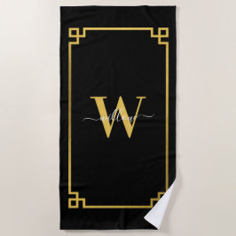 Black & Gold Greek Key Monogrammen Strandlaken