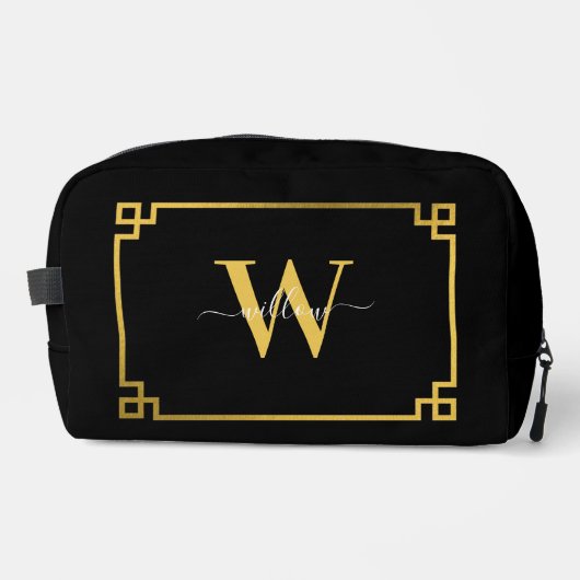 Black & Gold Greek Key Monogrammen Toilettasje (Voorkant)