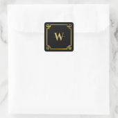 Black & Gold Greek Key Monogrammen Vierkante Sticker (Tas)