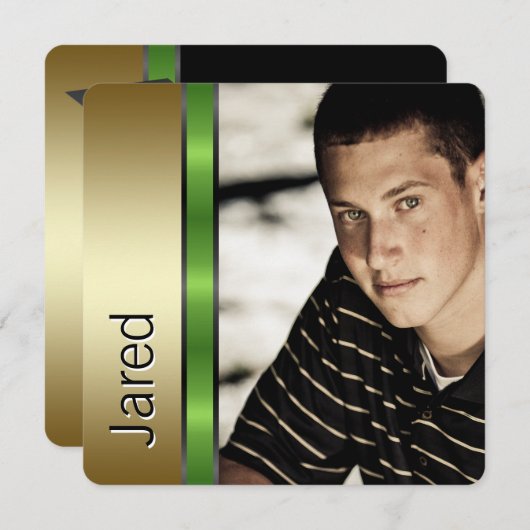 Black Gold Green Foto Afstuderen Aankondiging (Voorkant / Achterkant)