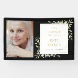 Black Gold Greenery Fotobegrafenis herdenkingsdien Spandoek