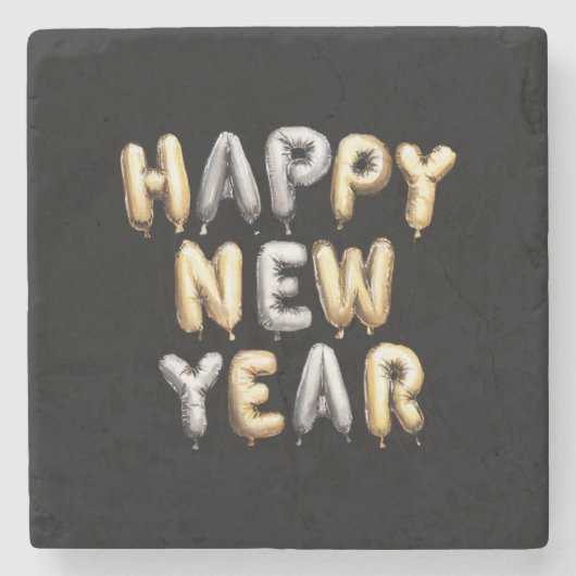 Black Gold Grey Happy New Year Stenen Onderzetter (Voorkant)