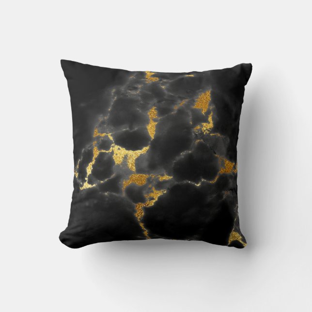 Black Gold Grey Marble Stone Glam Kussen (Voorkant)