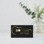 Black Gold Guitar Modern Logo Muziek Visitekaartje (Staand voorkant)