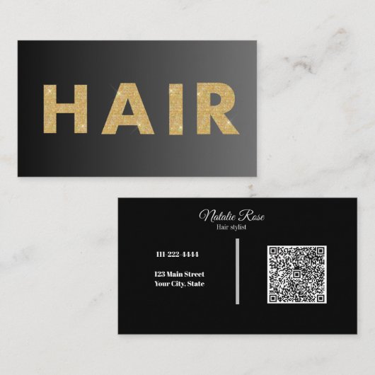 Black&Gold haarstylist professioneel & QR code, Visitekaartje (Voorkant / Achterkant)