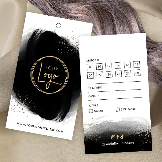 Black & Gold Hair Extensions Boutique Hang Label Visitekaartje