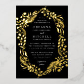 Black Gold Hand-draw Fern Eucalyptus Wedding Folie Uitnodiging (Voorkant)