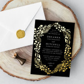 Black Gold Hand-draw Fern Eucalyptus Wedding Folie Uitnodiging
