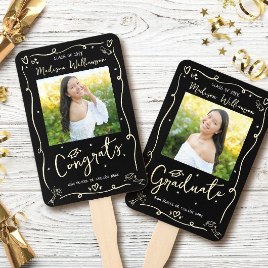 Black Gold Hand Drawn Doodle Graduation 2 Photo Handwaaier