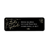 Black Gold Hand Drawn Doodle Graduation Address Etiket (Voorkant)