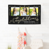 Black Gold Hand Drawn Doodles Graduation 3 Photo Spandoek (Insitu)