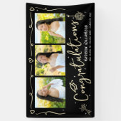 Black Gold Hand Drawn Doodles Graduation 3 Photo Spandoek (Verticaal)