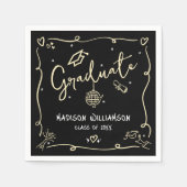 Black Gold Hand Drawn Doodles Style Fun Graduation Servet (Voorkant)